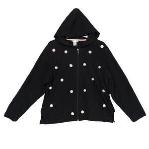 Vtg Y2K Cotton Couture Women's XL Pink Rosettes Full-Zip Black Hoodie Jacket